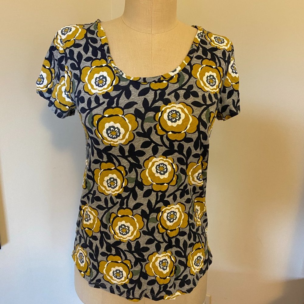 Loft Outlet Yellow Flower & Navy Vine Gray TShirt
